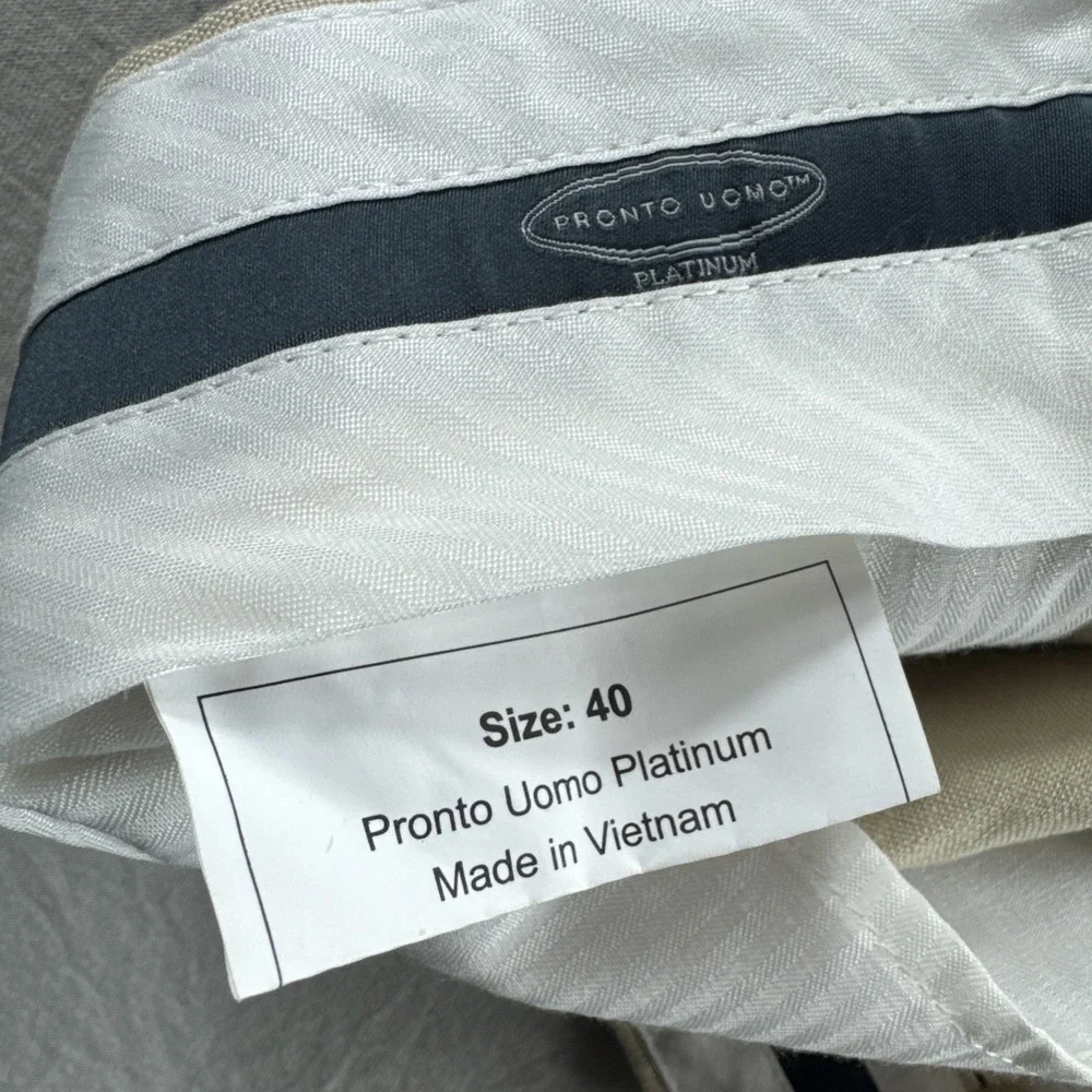 Pronto Uomo Platinum Linen Pants Mens 40x30 Beige Khakis Chinos Slacks Preppy